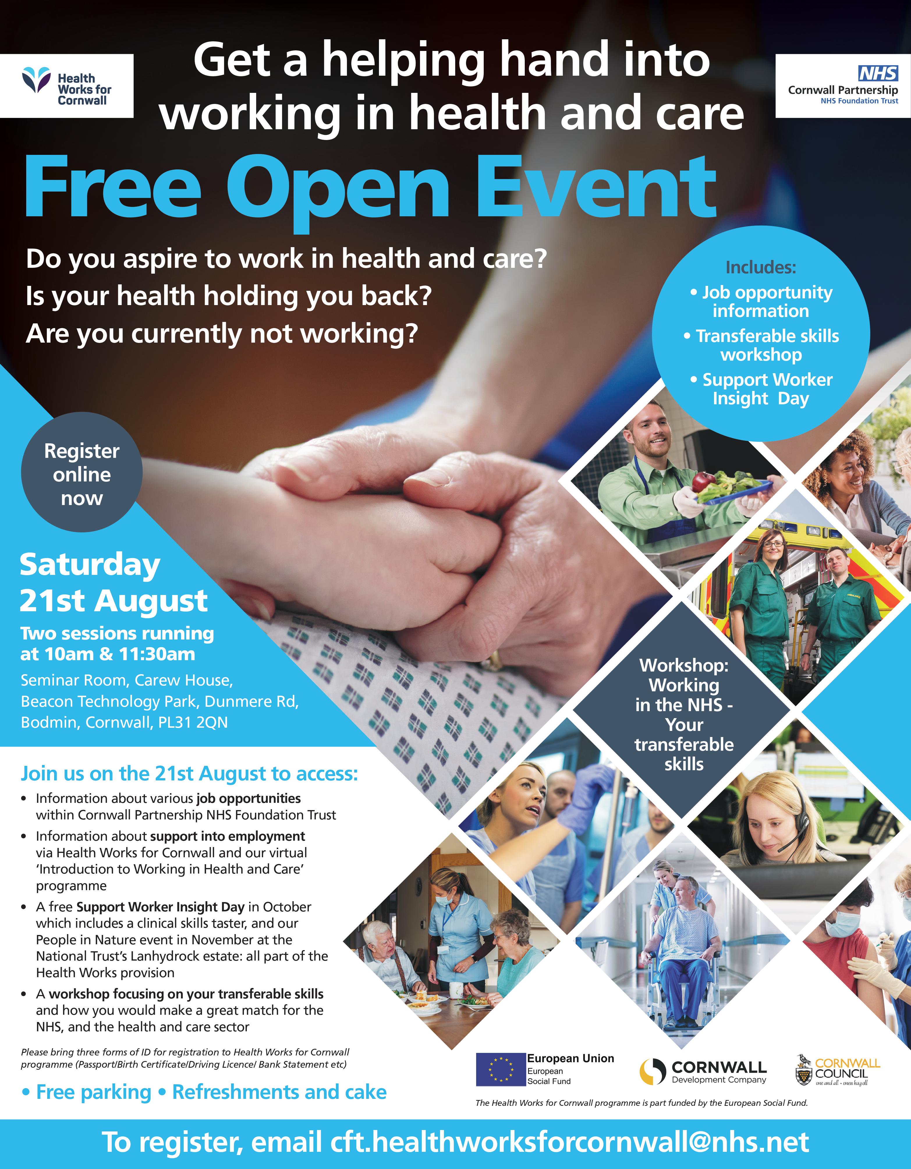 Health Works for Cornwall Open Event 21st August 2021
