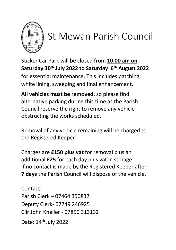 Temporary Closure of Sticker Car Park