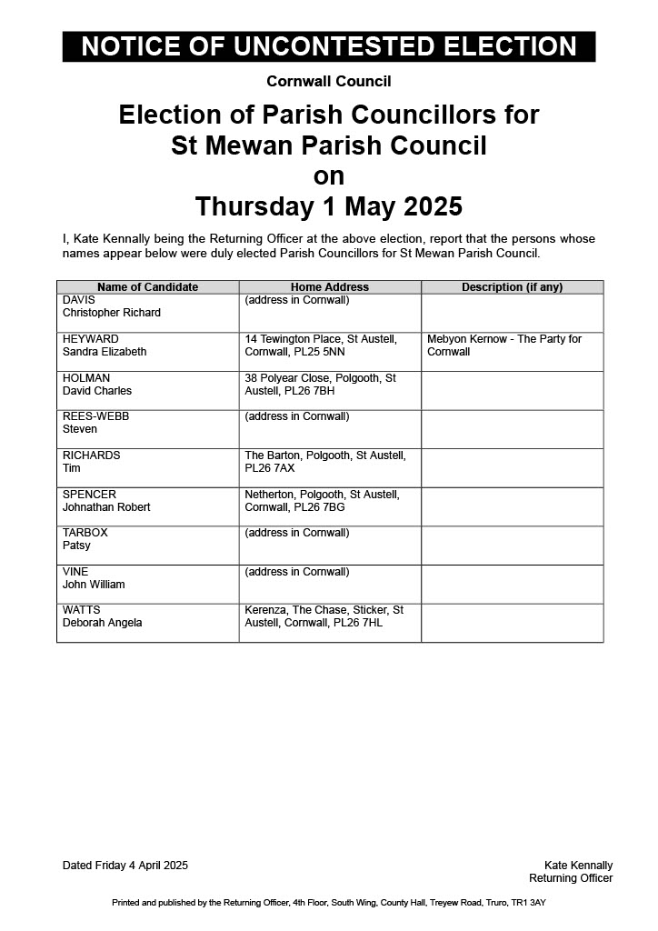 Notice of Uncontested Election